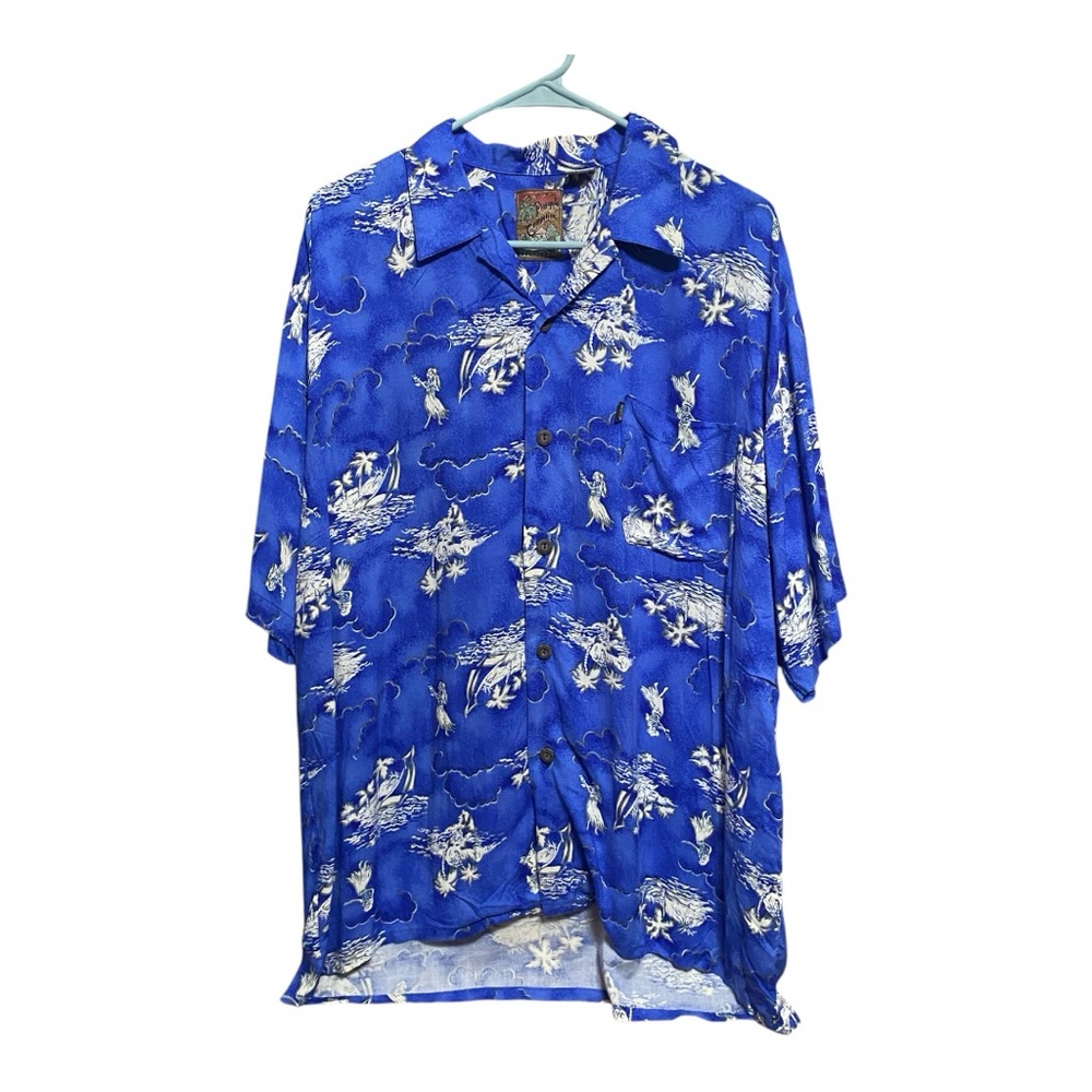 Pineapple Connection Blue Hawaiian Print Men's Shirt L